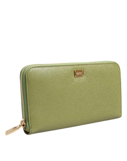 Dolce & Gabbana Green Leather Logo Plaque Zip Around Continenta Wallet