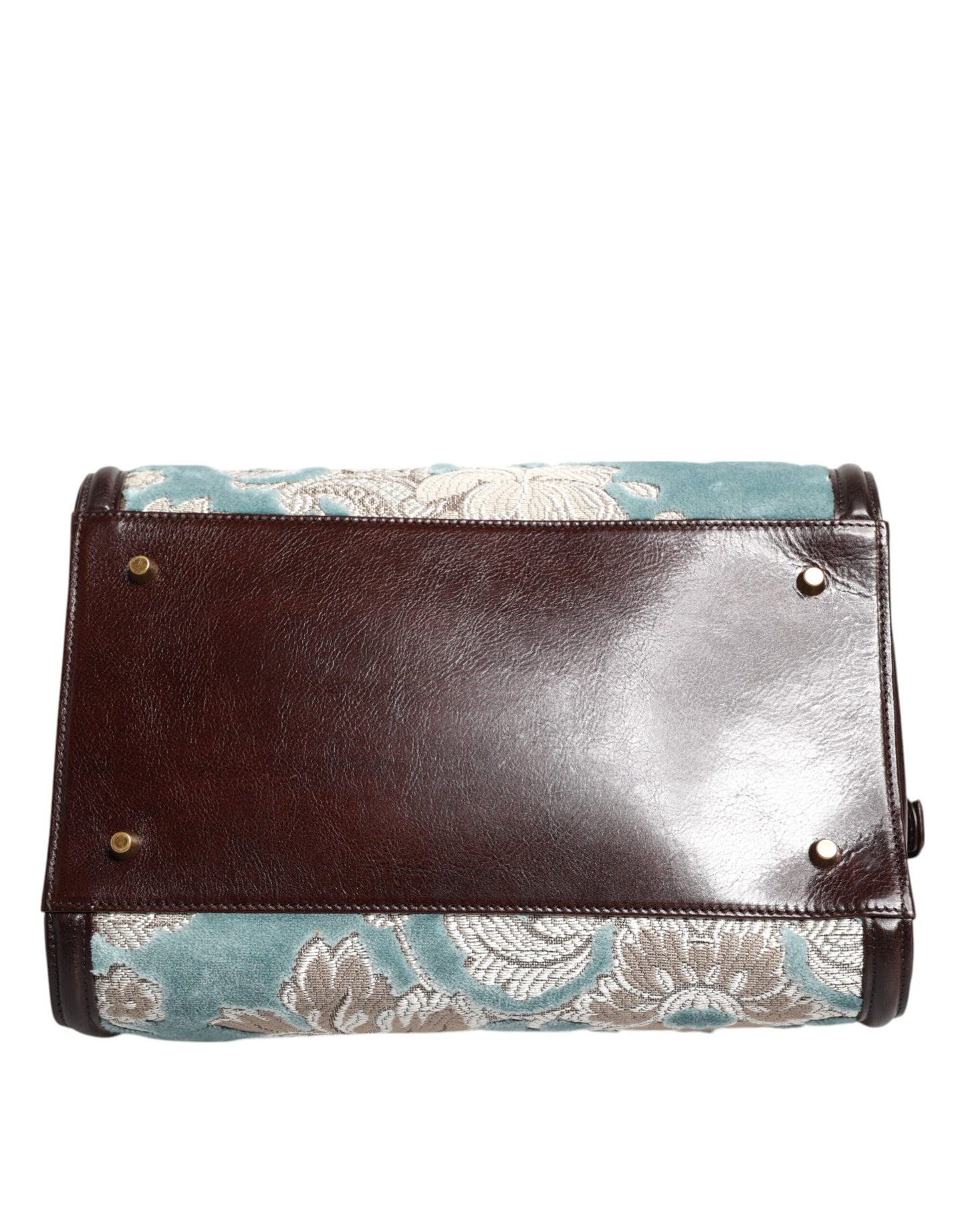 Dolce &amp; Gabbana Blue Brown Leather Floral Jacquard Travel Handbag Bag