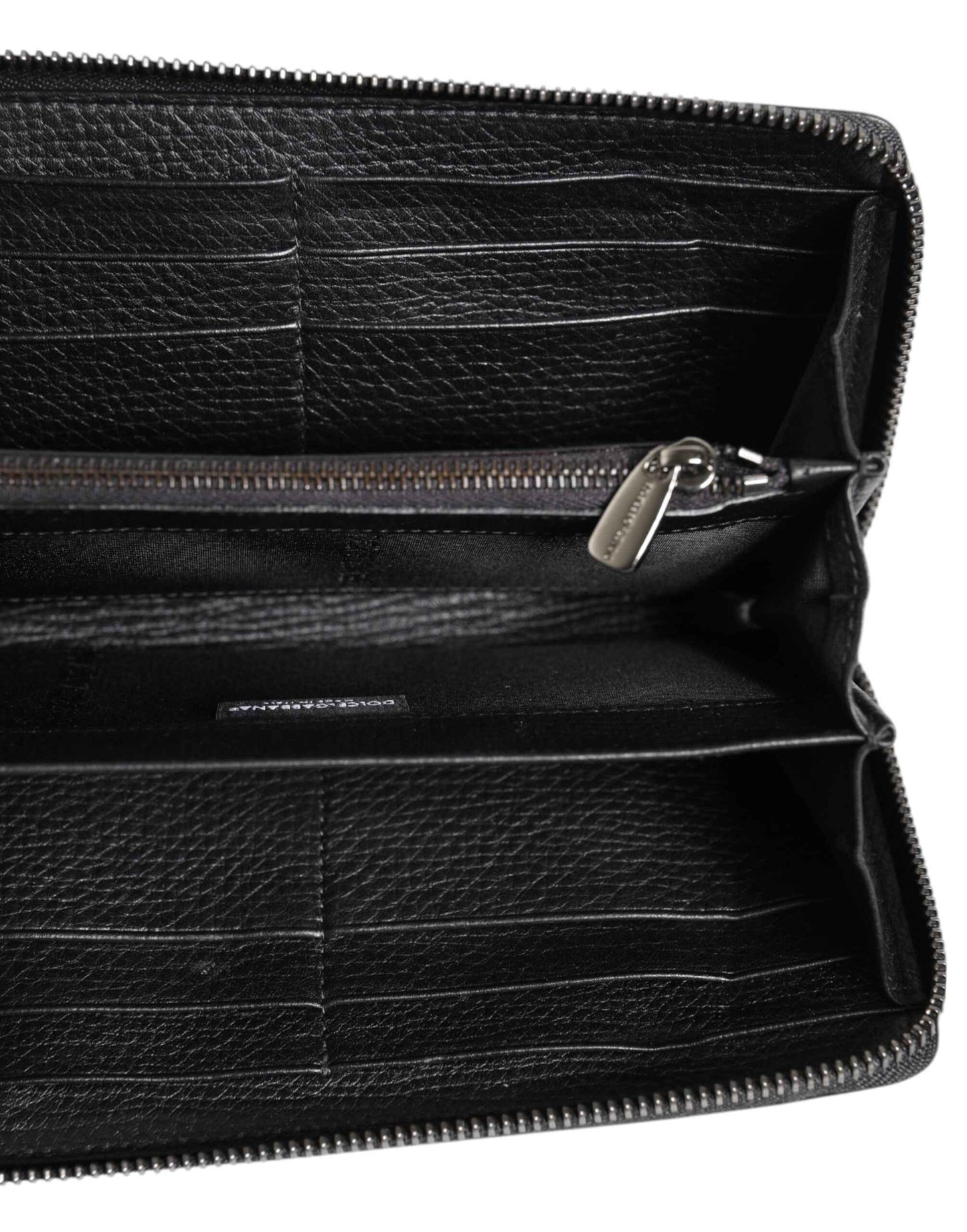 Dolce & Gabbana Black Calfskin Leather Logo Zip Around Continental Wallet