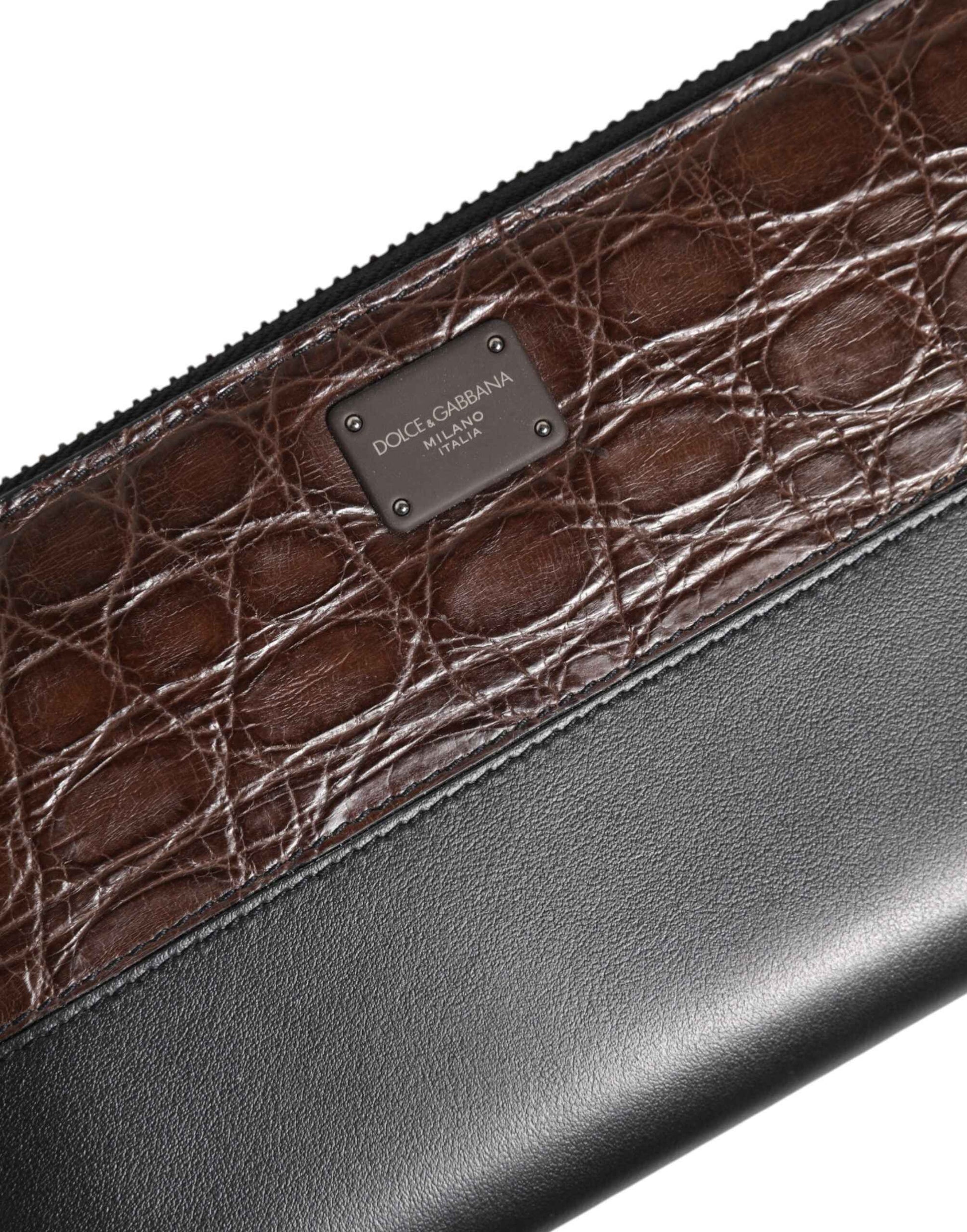 Dolce & Gabbana Black Brown Exotic Leather Men Continental Clutch Wallet