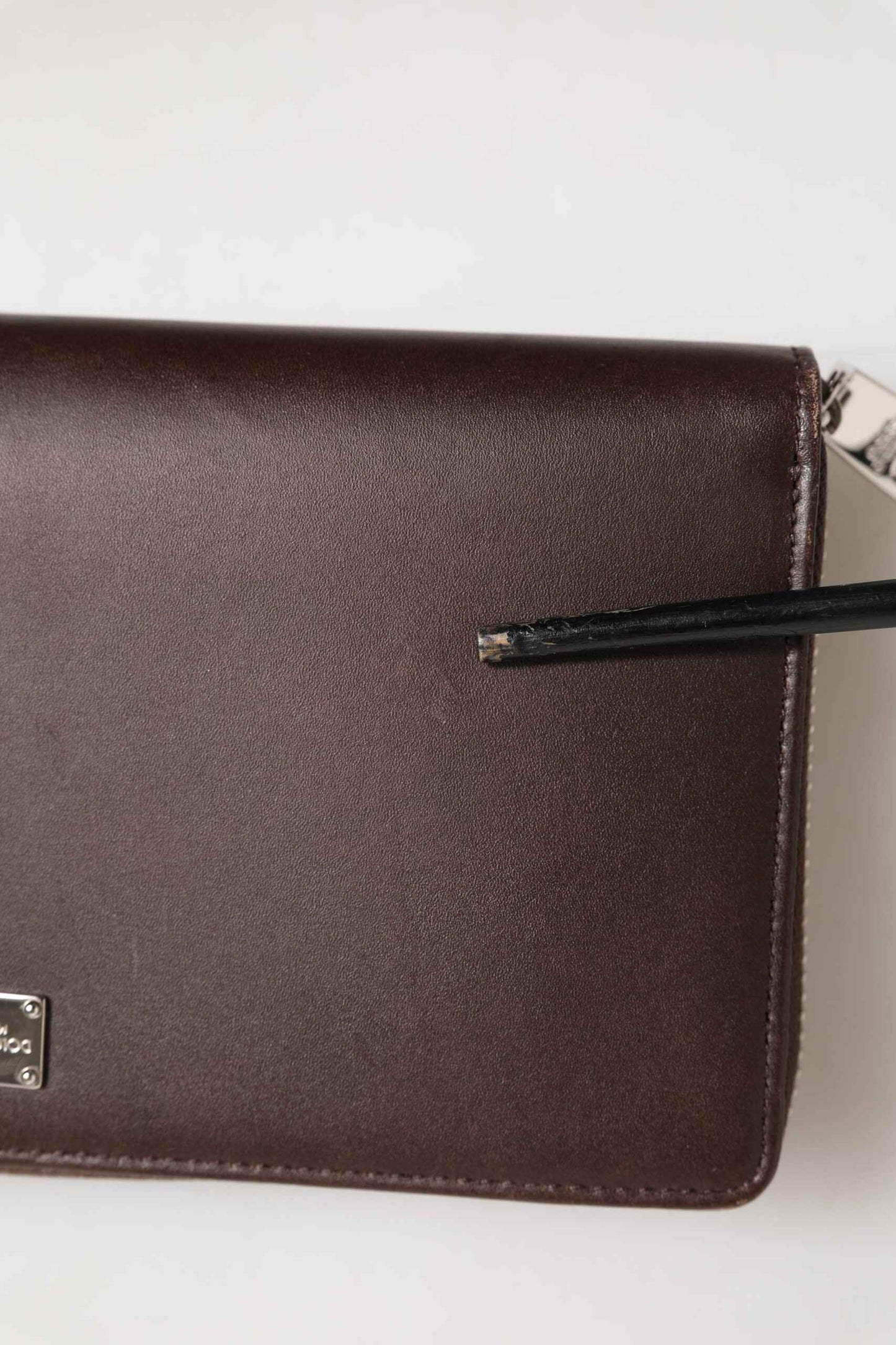 Dolce & Gabbana Brown Calfskin Leather Logo Zip Around Continental Wallet
