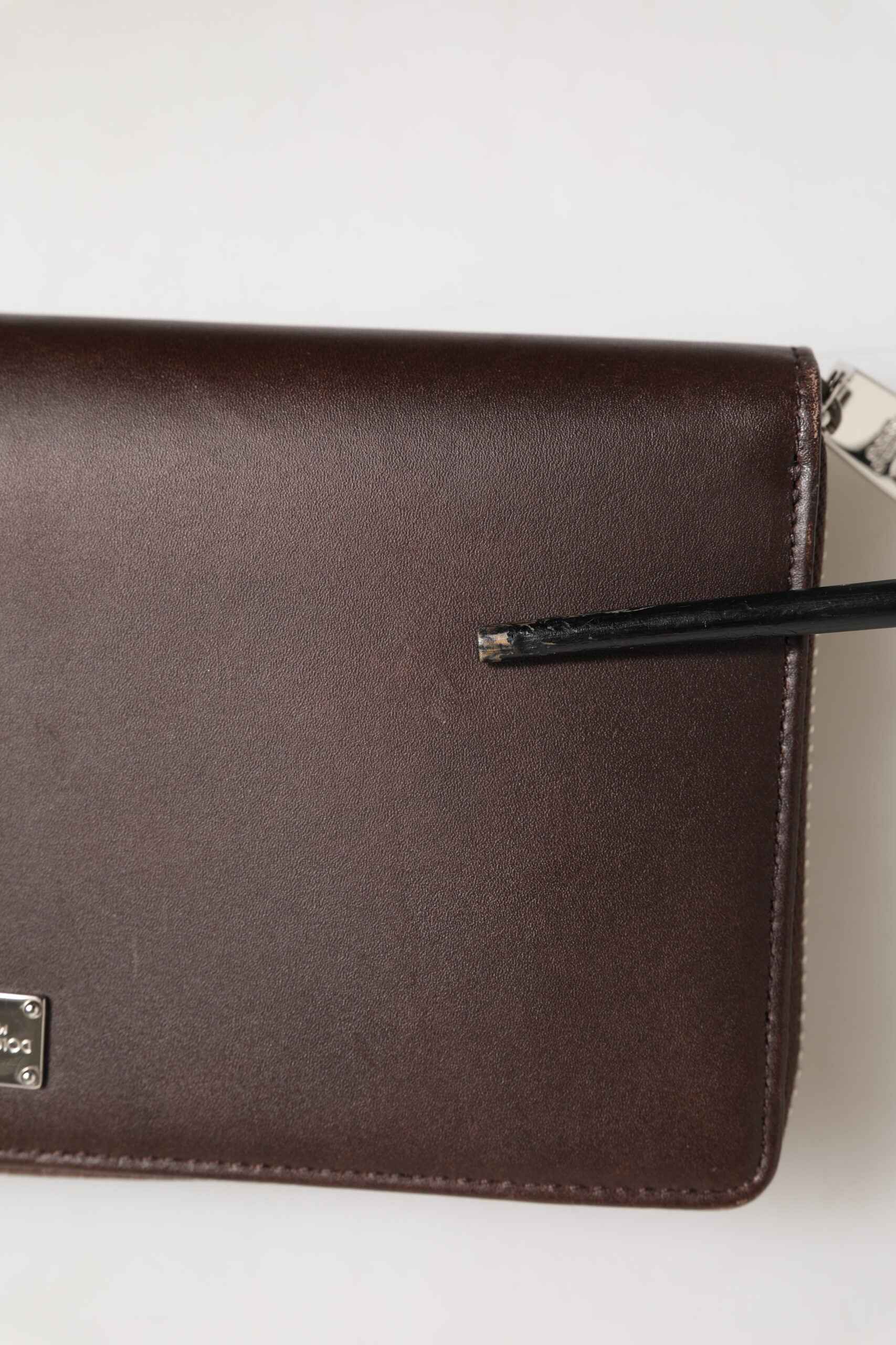 Dolce & Gabbana Brown Calfskin Leather Logo Zip Around Continental Wallet