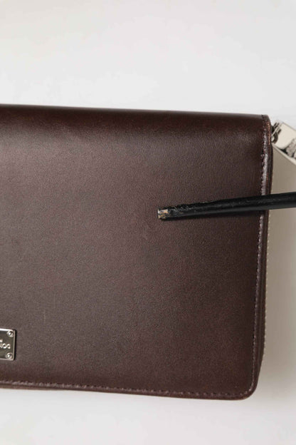 Dolce & Gabbana Brown Calfskin Leather Logo Zip Around Continental Wallet