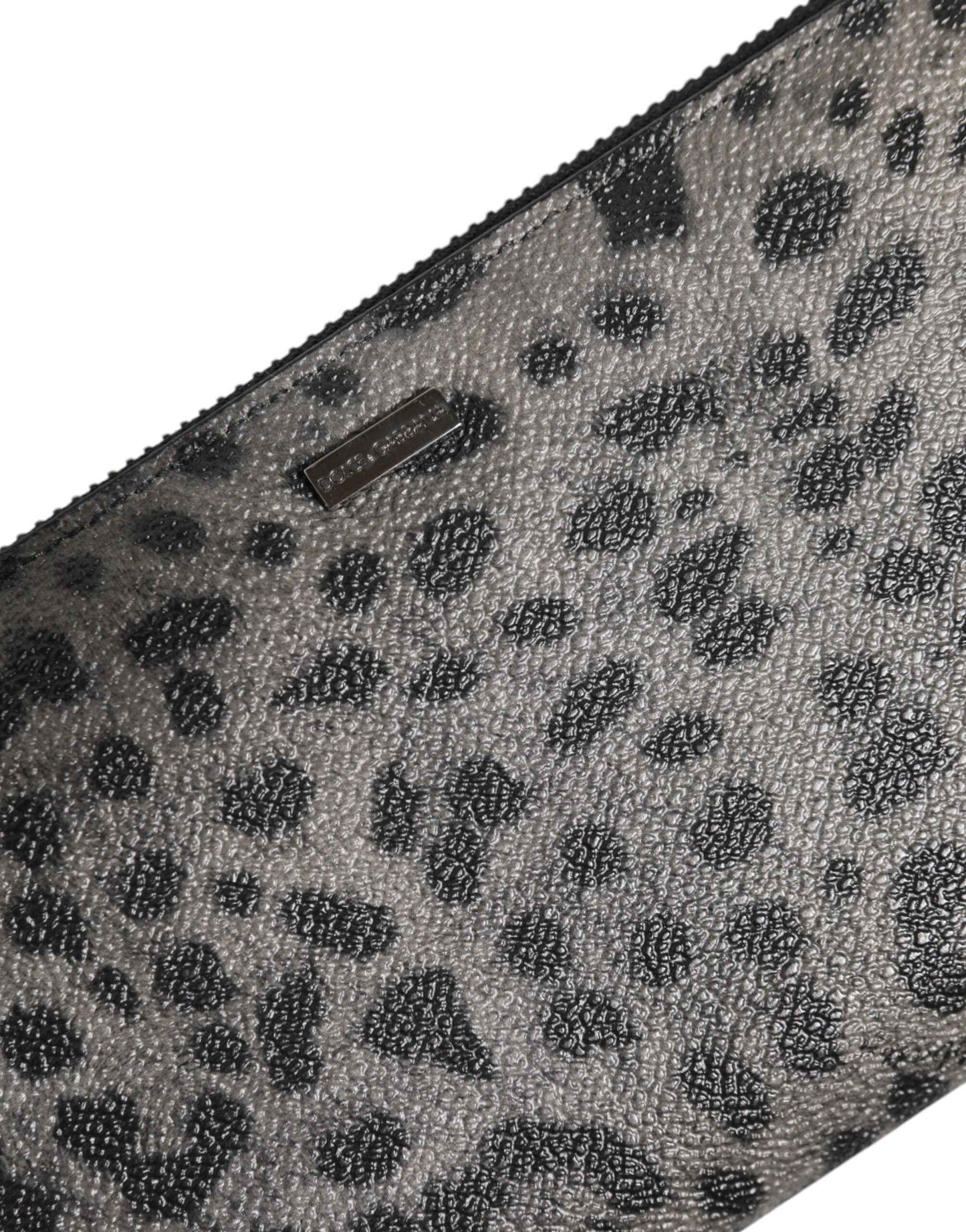 Dolce & Gabbana Black Gray Leopard Leather Zip Around Continental Wallet