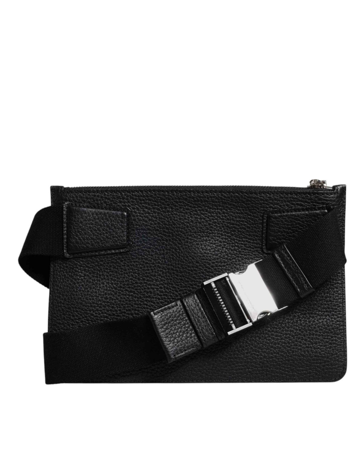 Dolce & Gabbana Black Leather Logo Embossed Waist Fanny Pack Borse Bag