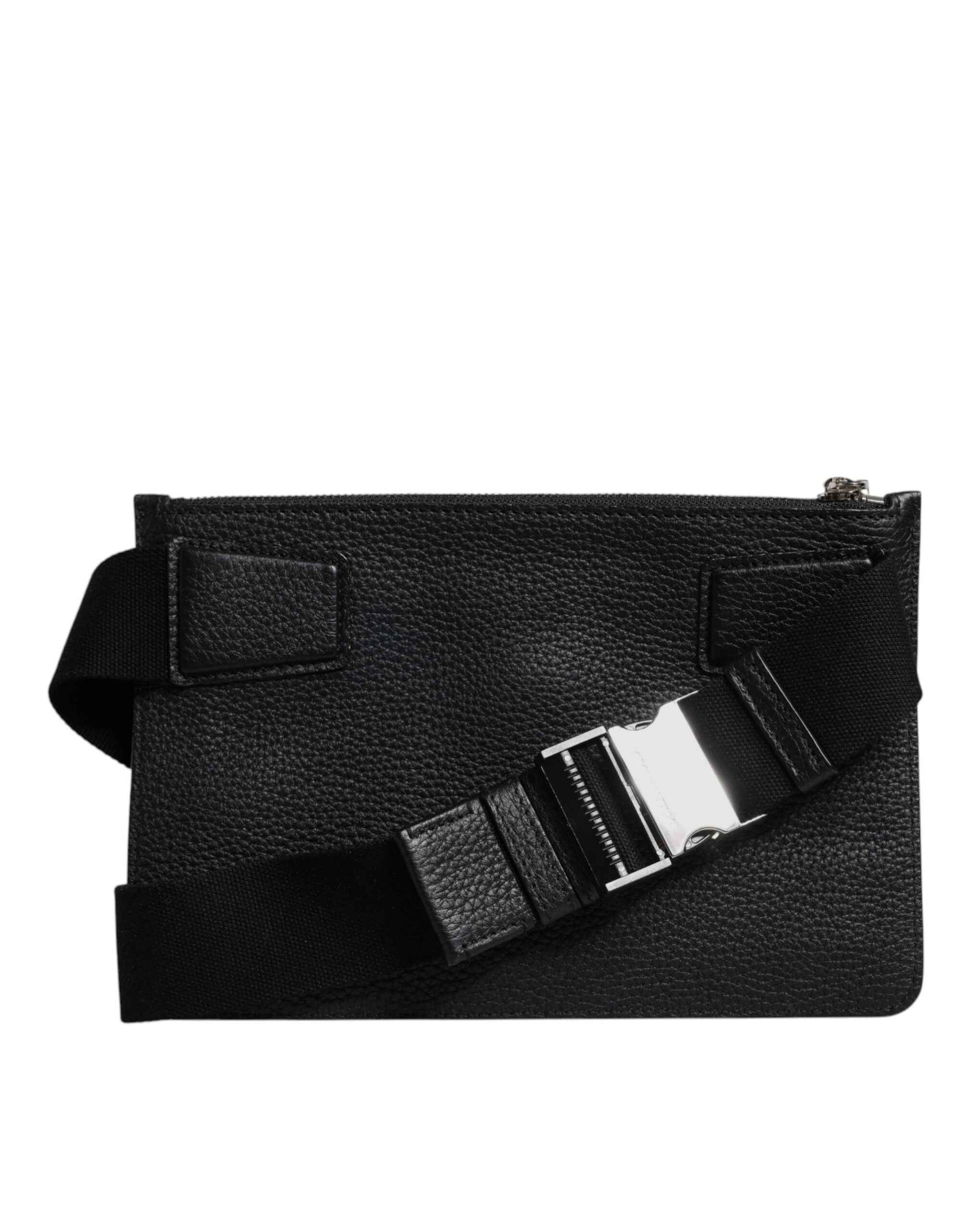Dolce & Gabbana Black Leather Logo Embossed Waist Fanny Pack Borse Bag