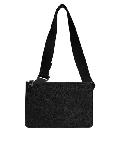 Dolce & Gabbana Black Leather Logo Embossed Waist Fanny Pack Borse Bag