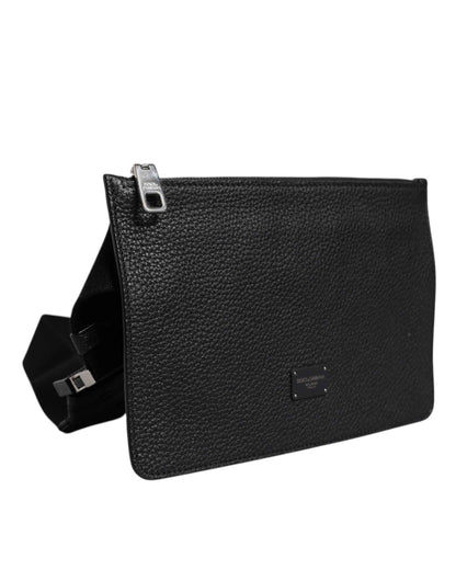 Dolce & Gabbana Black Leather Logo Embossed Waist Fanny Pack Borse Bag