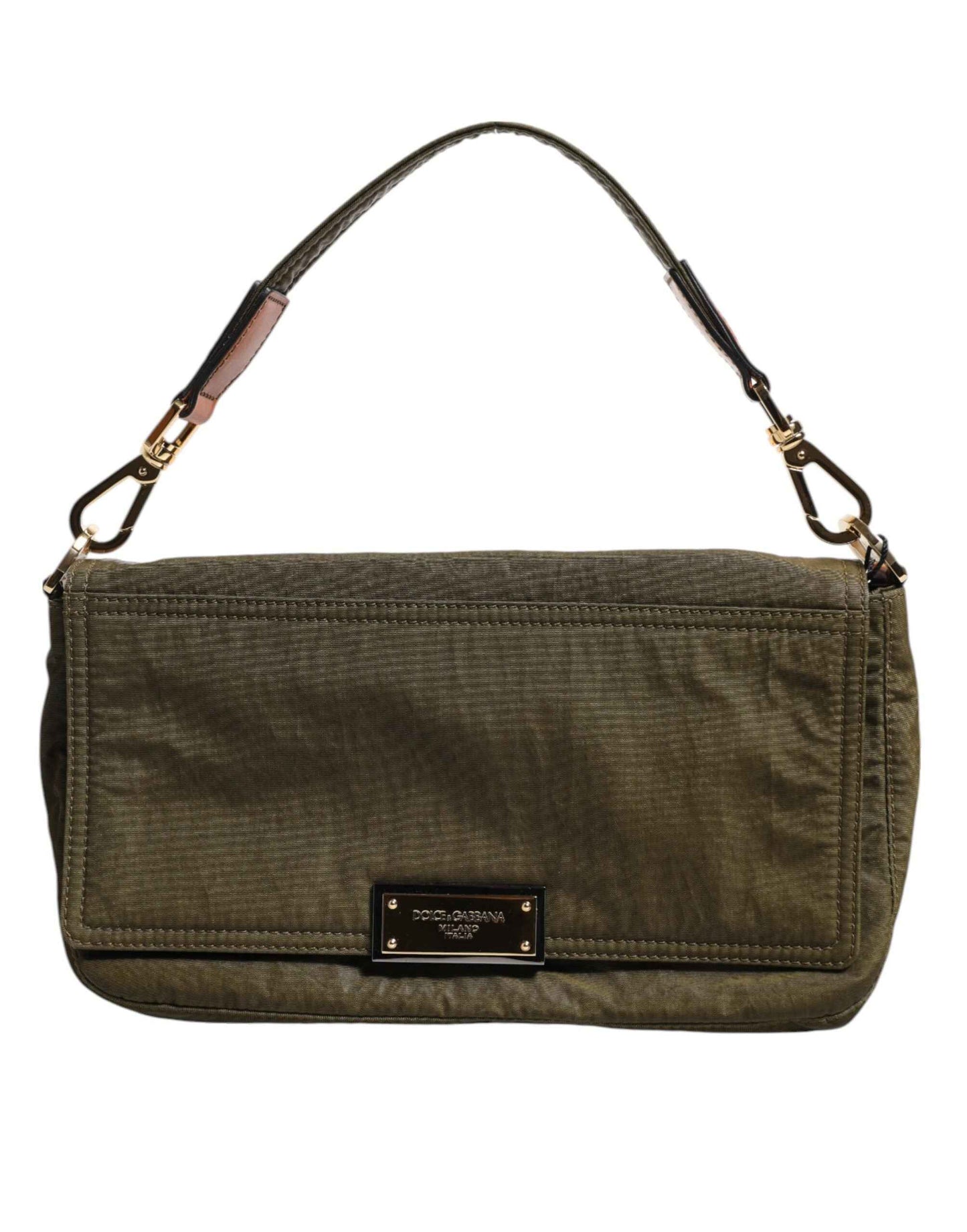 Dolce & Gabbana Dark Green Nylon Logo Plaque Shoulder Strap Borse Bag
