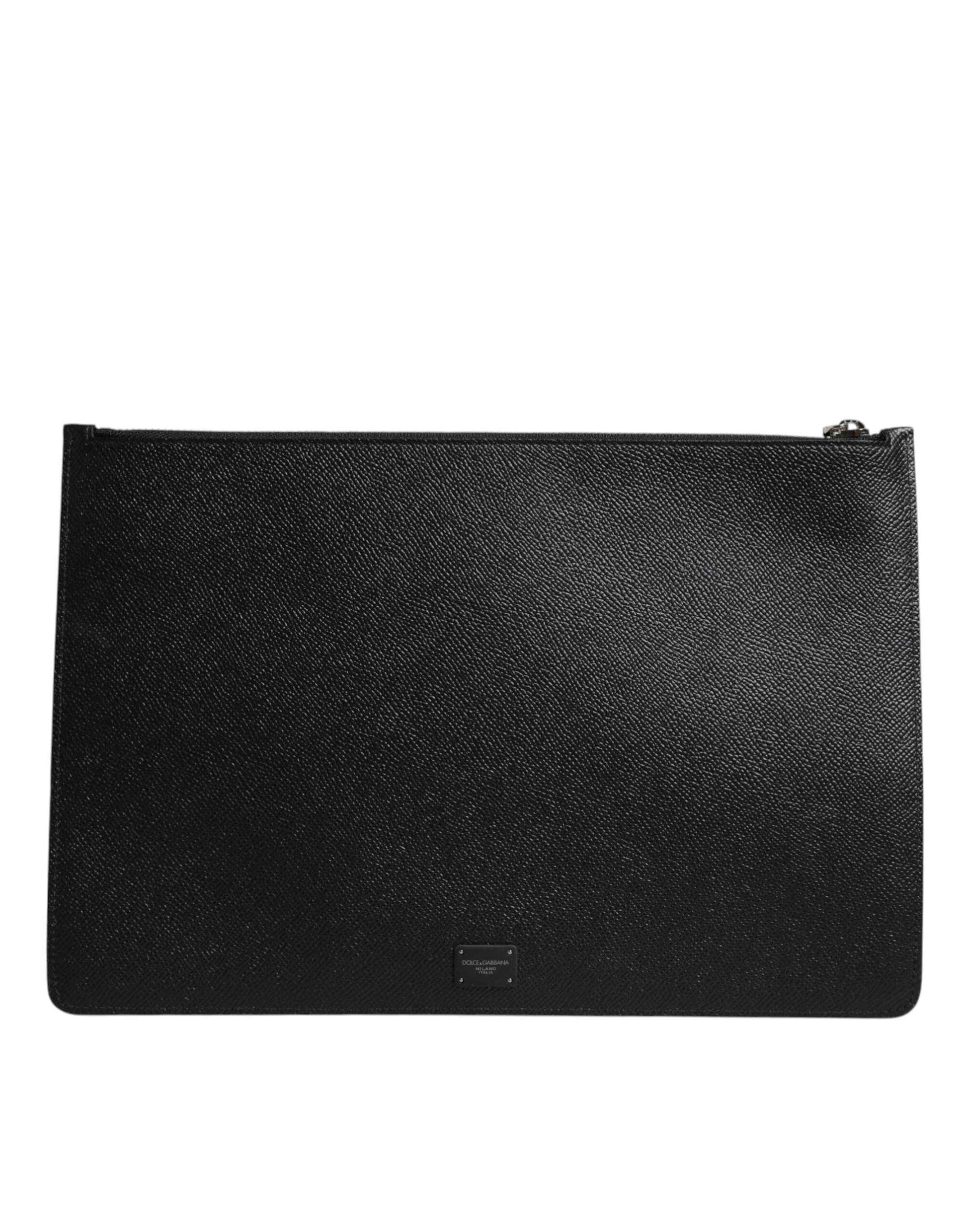 Dolce & Gabbana Black Leather Golden Pig Print Men Clutch Pouch Borse Bag