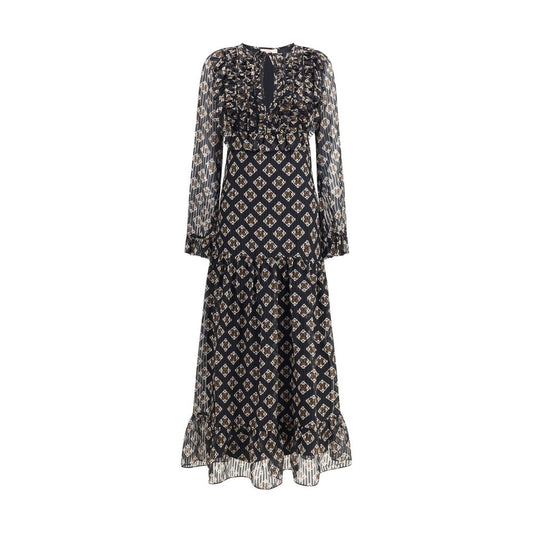 Kristina Ti Silk long Dress with ruffles