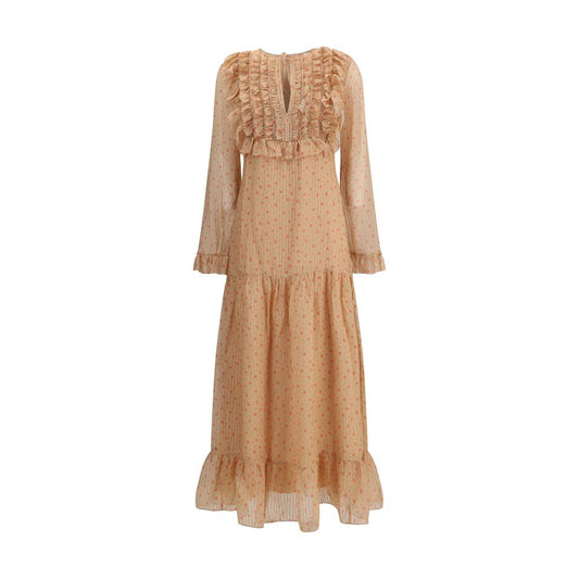 Kristina Ti Silk long Dress with ruffles