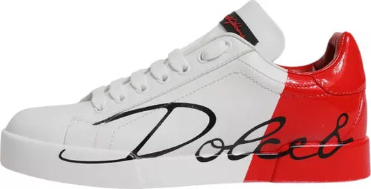 Dolce &amp; Gabbana White Red Logo Portofino Sneakers Shoes