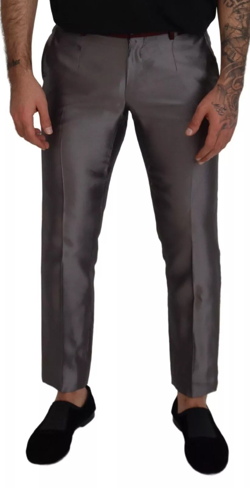 Dolce &amp; Gabbana Gray Silk Metallic Men Dress Trouser Pants