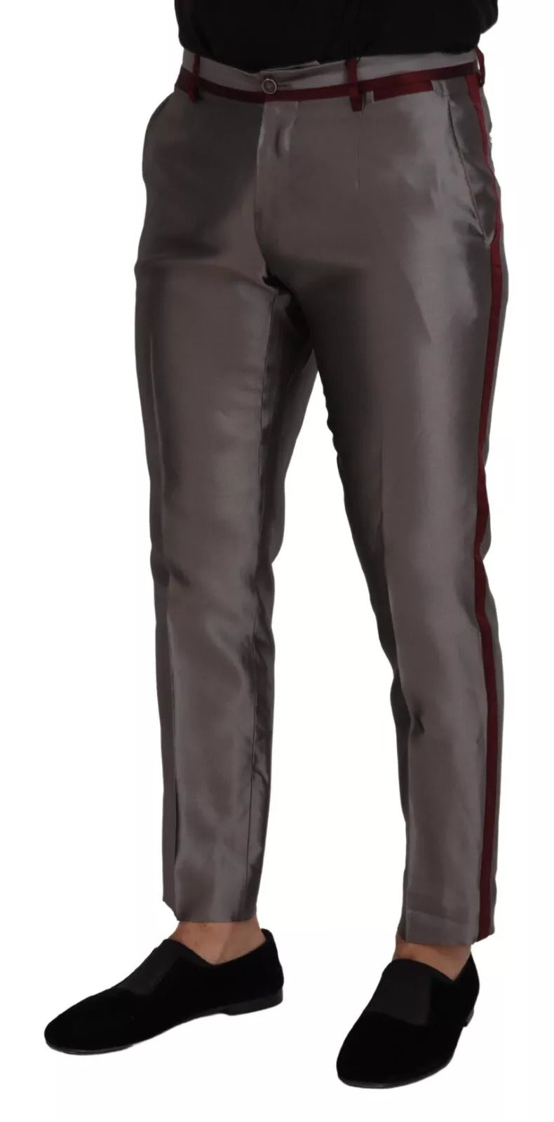 Dolce &amp; Gabbana Gray Silk Metallic Men Dress Trouser Pants