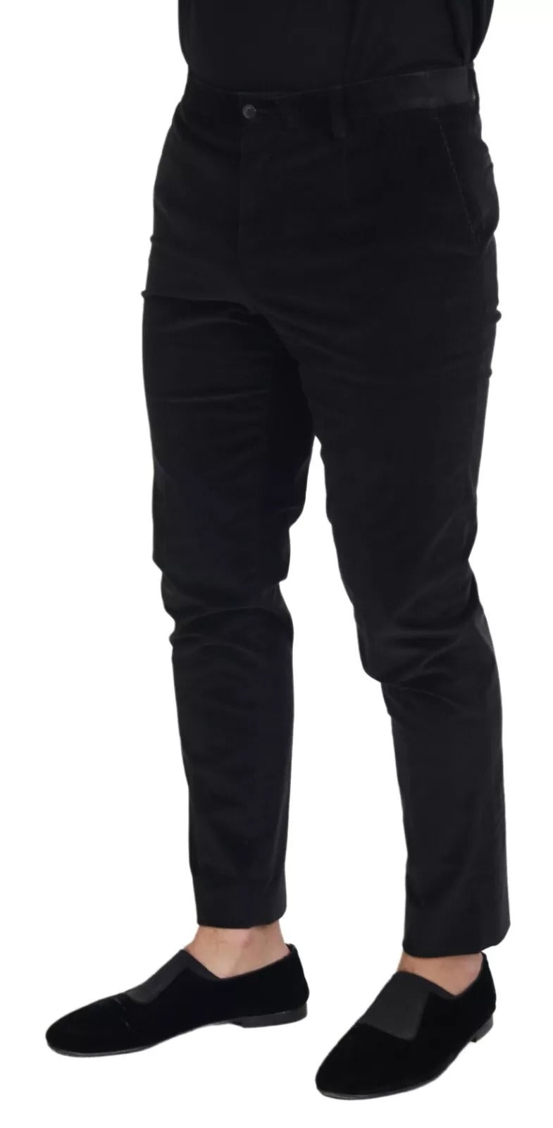 Dolce &amp; Gabbana Black Stretch Cotton Slim Trousers Chino Pants