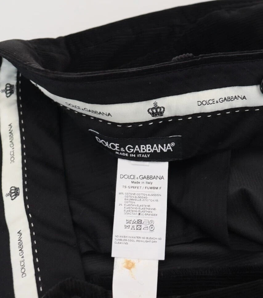 Dolce &amp; Gabbana Black Stretch Cotton Slim Trousers Chino Pants
