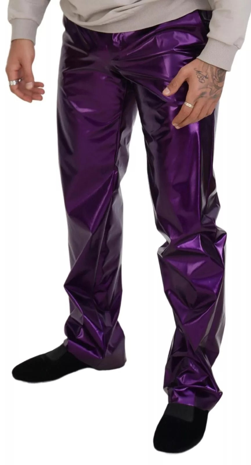 Dolce &amp; Gabbana Purple Metallic Nylon Straight Trouser Pants