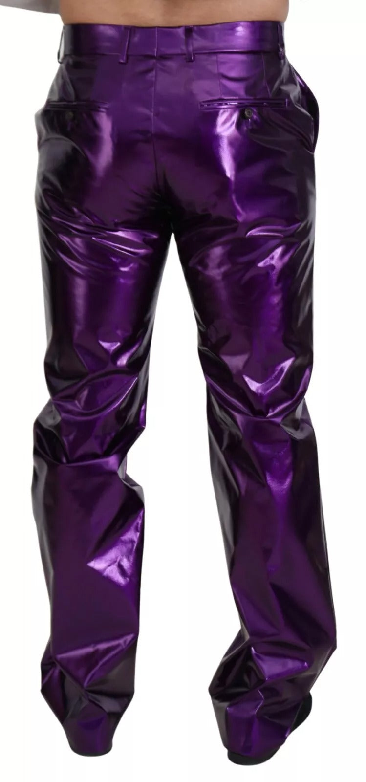 Dolce &amp; Gabbana Purple Metallic Nylon Straight Trouser Pants