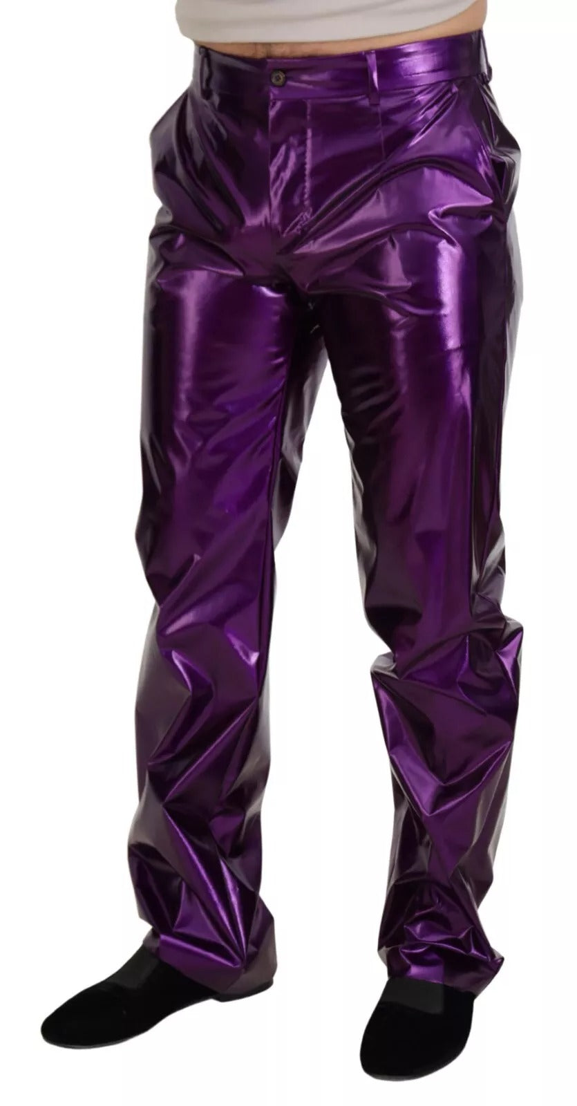 Dolce &amp; Gabbana Purple Metallic Nylon Straight Trouser Pants