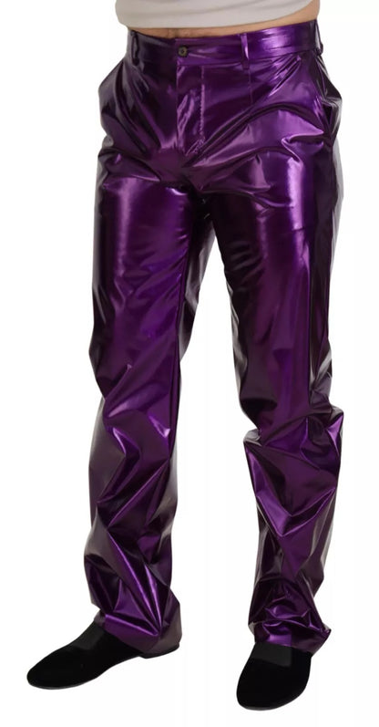 Dolce &amp; Gabbana Purple Metallic Nylon Straight Trouser Pants