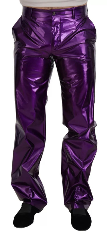 Dolce &amp; Gabbana Purple Metallic Nylon Straight Trouser Pants