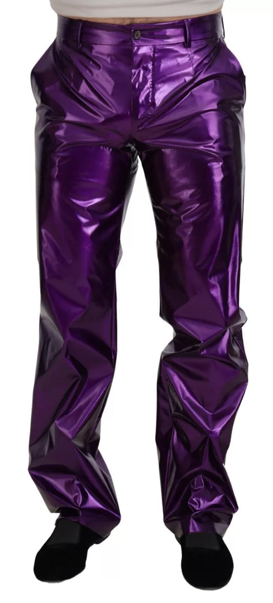 Dolce &amp; Gabbana Purple Metallic Nylon Straight Trouser Pants
