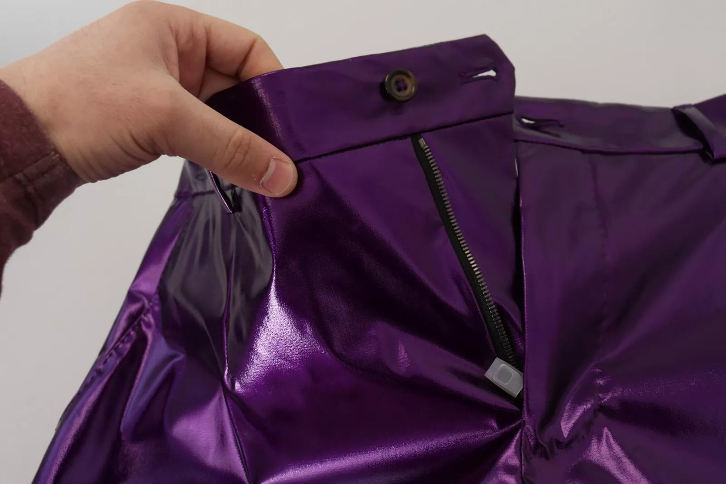 Dolce &amp; Gabbana Purple Metallic Nylon Straight Trouser Pants