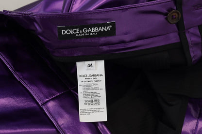 Dolce &amp; Gabbana Purple Metallic Nylon Straight Trouser Pants