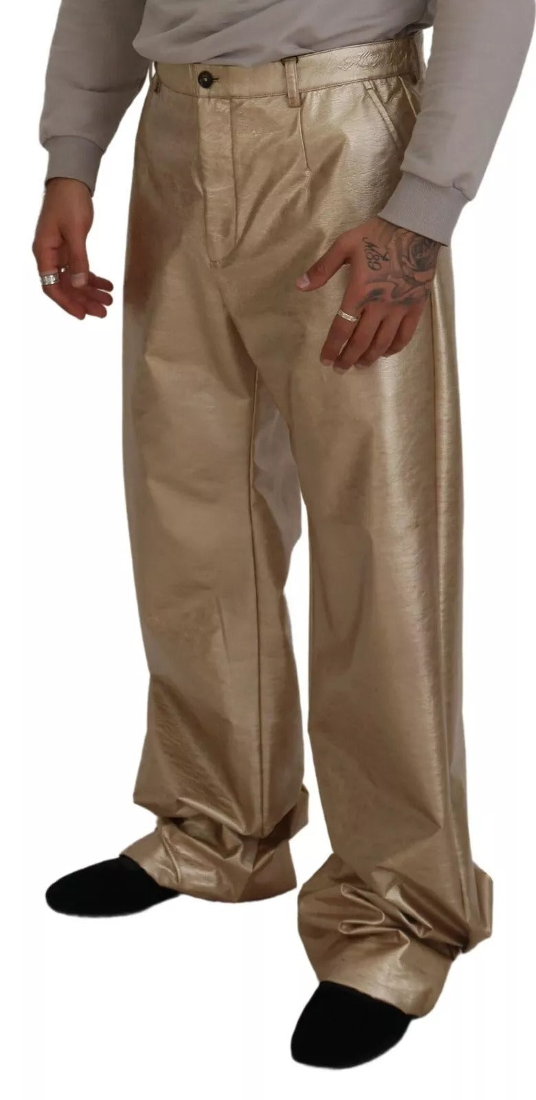 Dolce &amp; Gabbana Metallic Gold Polyester StraightTrouser Pants