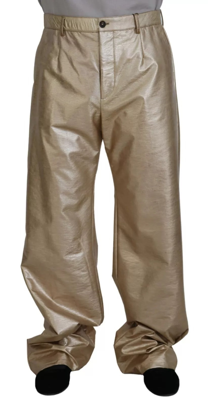 Dolce &amp; Gabbana Metallic Gold Polyester StraightTrouser Pants