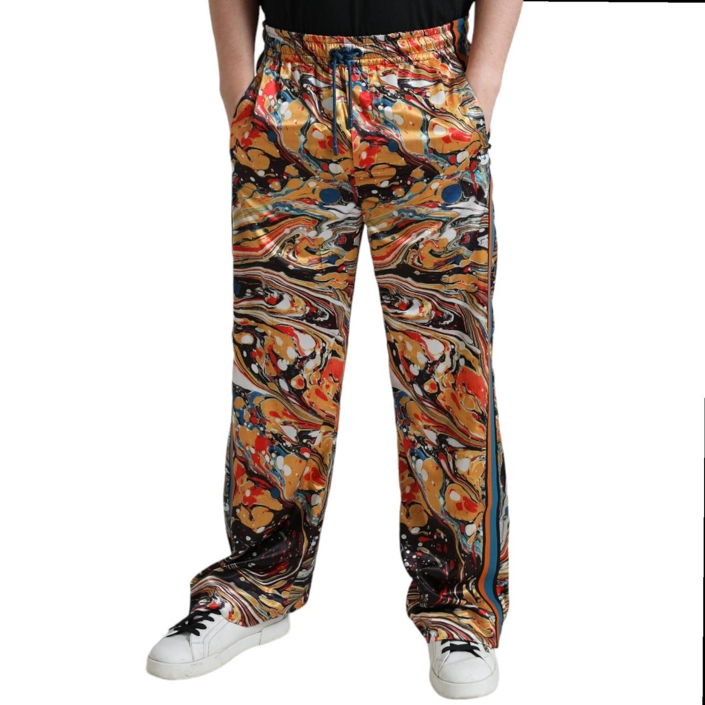 Dolce &amp; Gabbana Multicolor Marble Print Satin Trouser Pants
