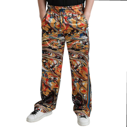 Dolce &amp; Gabbana Multicolor Marble Print Satin Trouser Pants