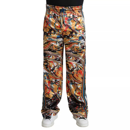 Dolce &amp; Gabbana Multicolor Marble Print Satin Trouser Pants