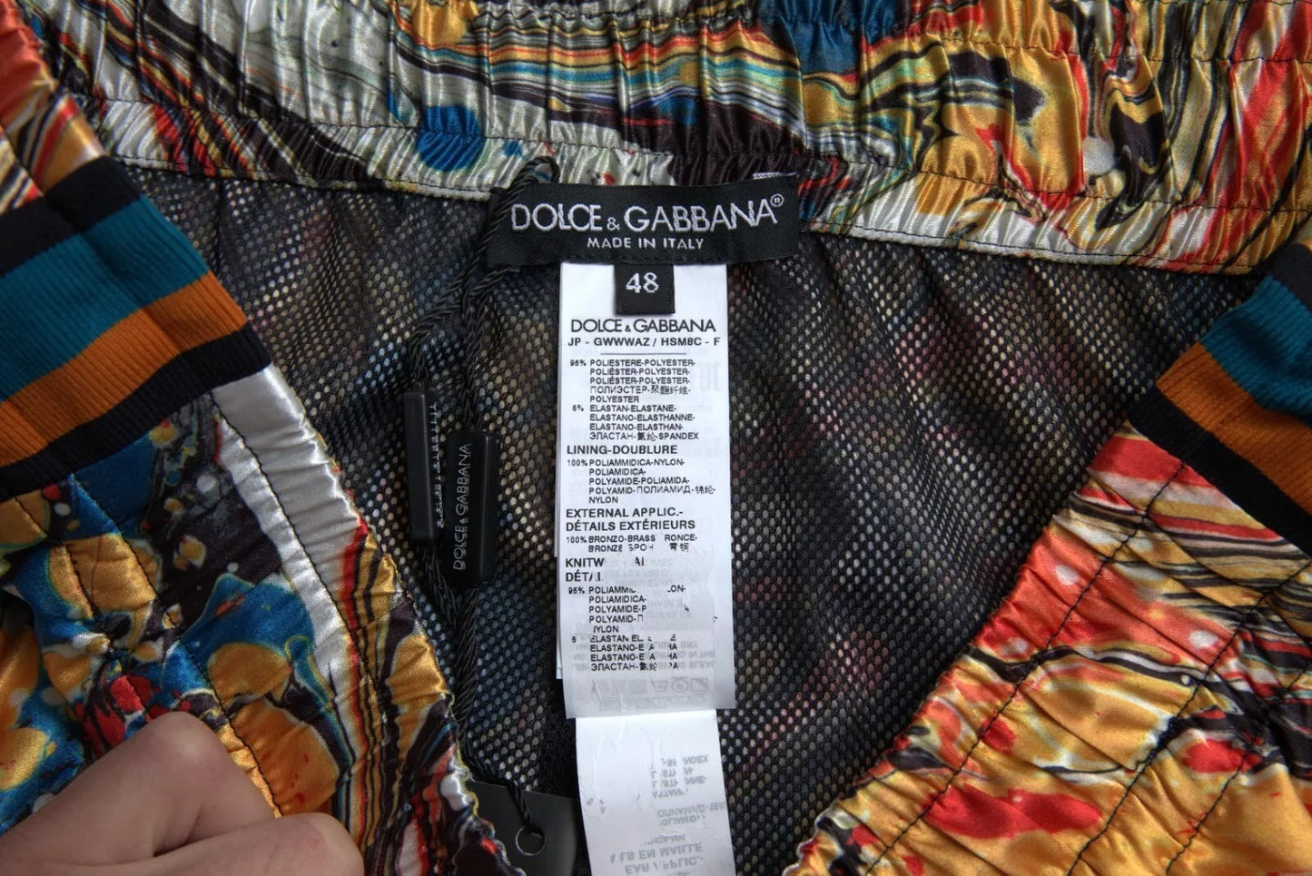 Dolce &amp; Gabbana Multicolor Marble Print Satin Trouser Pants