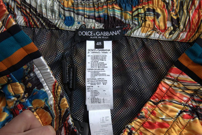Dolce &amp; Gabbana Multicolor Marble Print Satin Trouser Pants