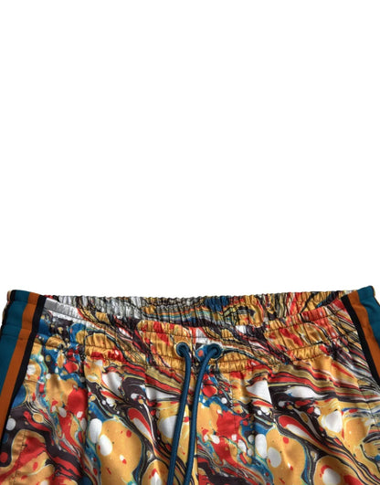Dolce &amp; Gabbana Multicolor Marble Print Satin Trouser Pants
