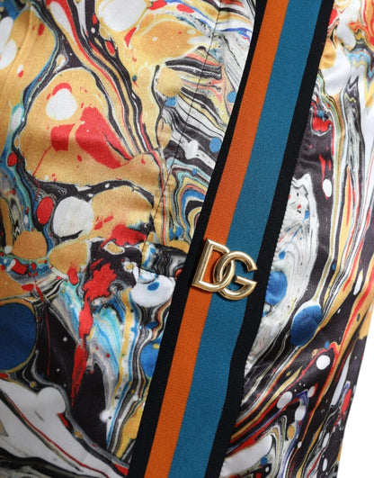 Dolce &amp; Gabbana Multicolor Marble Print Satin Trouser Pants