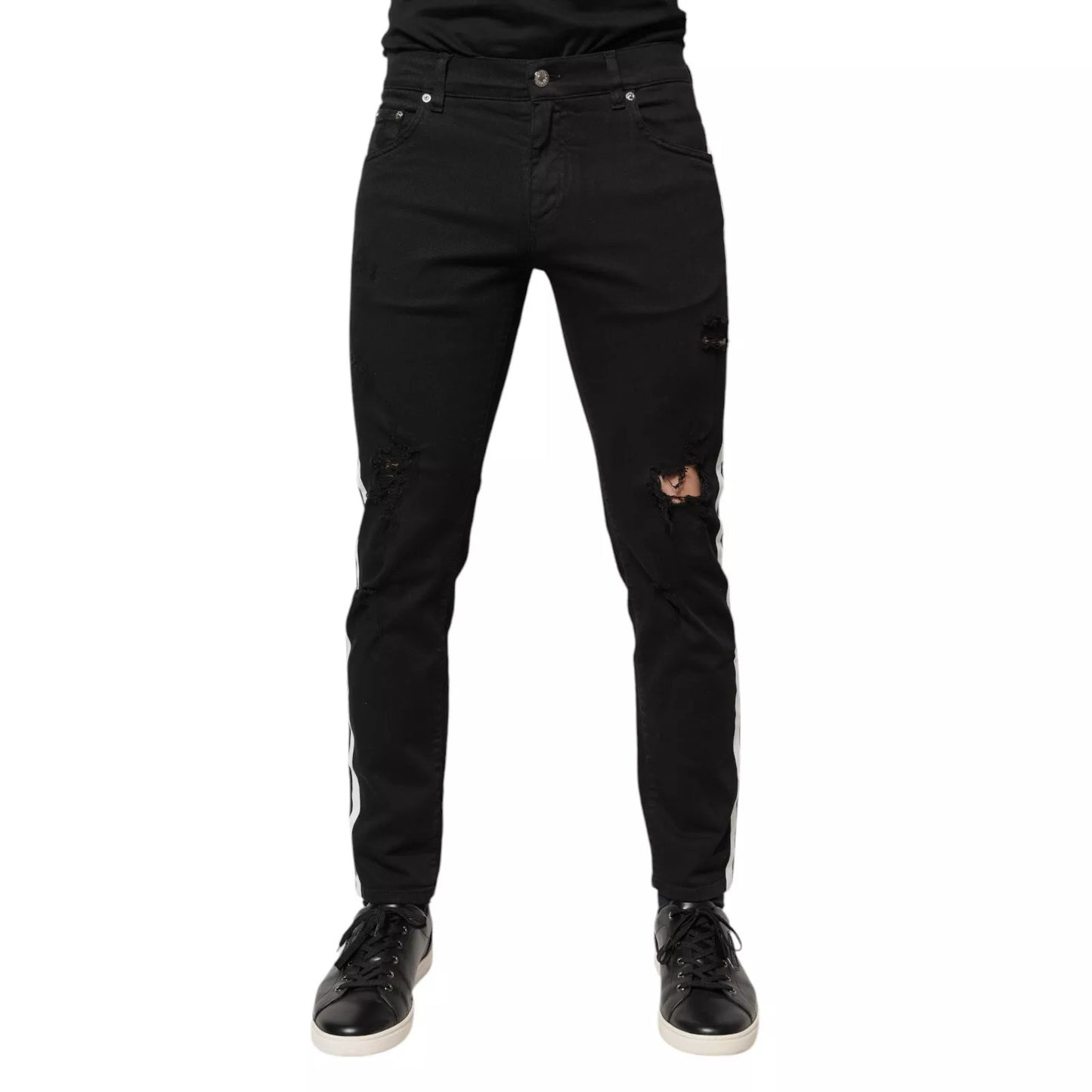 Dolce &amp; Gabbana Black Tattered White Lining Skinny Denim Jeans