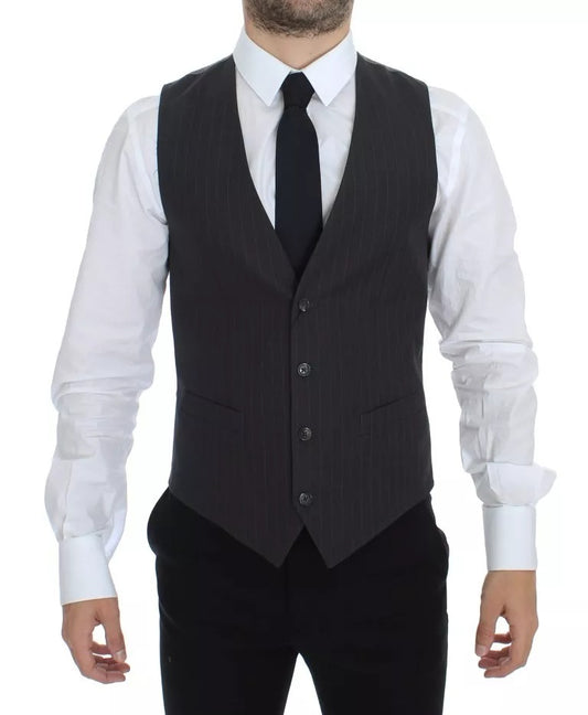 Dolce &amp; Gabbana Gray Striped Formal Dress Gilet Vest