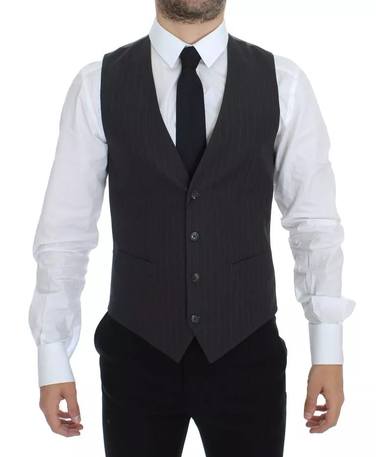 Dolce &amp; Gabbana Gray Striped Formal Dress Gilet Vest