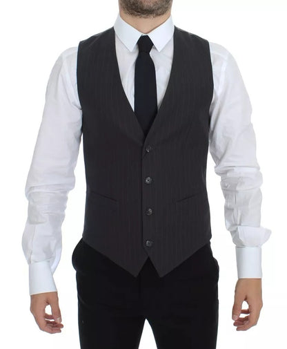 Dolce &amp; Gabbana Gray Striped Formal Dress Gilet Vest