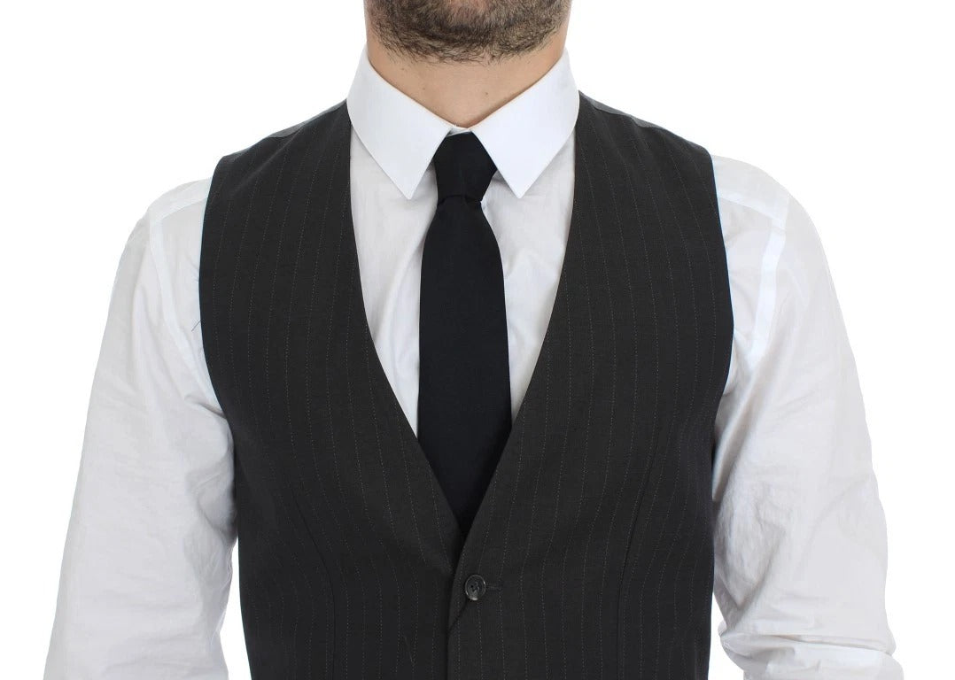 Dolce &amp; Gabbana Gray Striped Formal Dress Gilet Vest