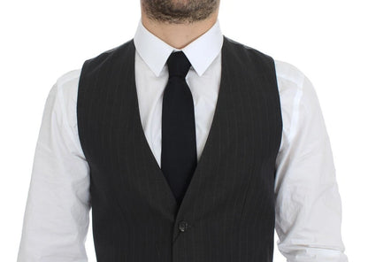 Dolce &amp; Gabbana Gray Striped Formal Dress Gilet Vest