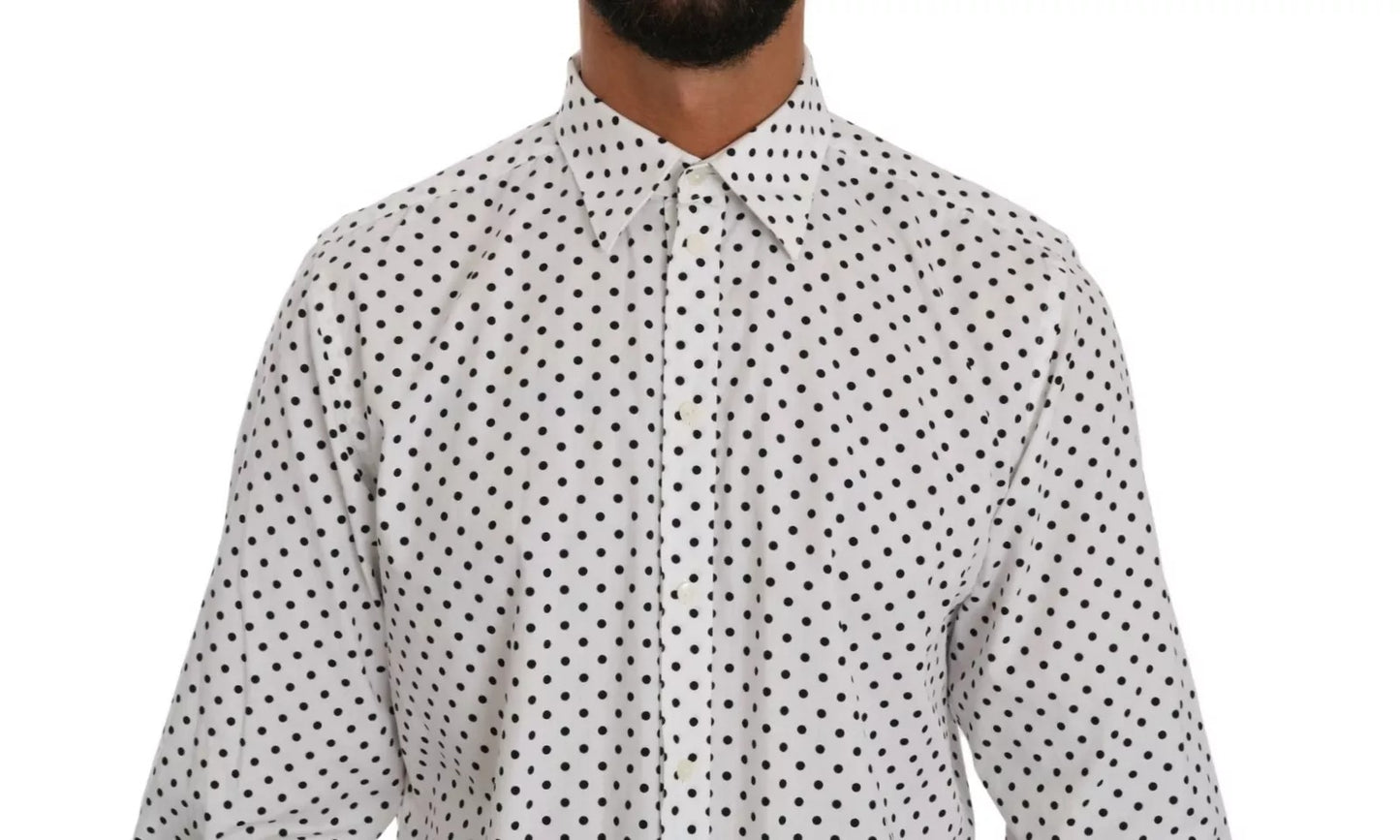 Dolce &amp; Gabbana White Dotted Dress Formal MARTINI Shirt