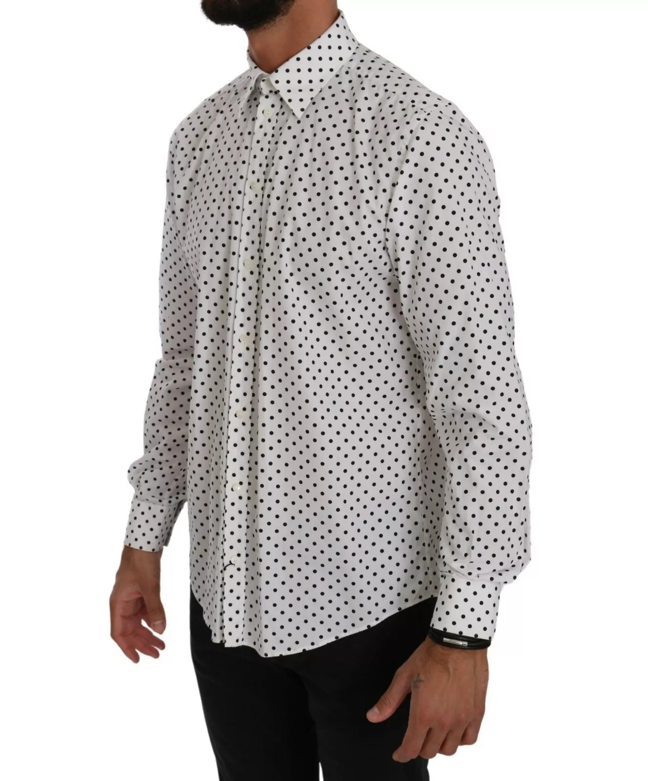 Dolce &amp; Gabbana White Dotted Dress Formal MARTINI Shirt