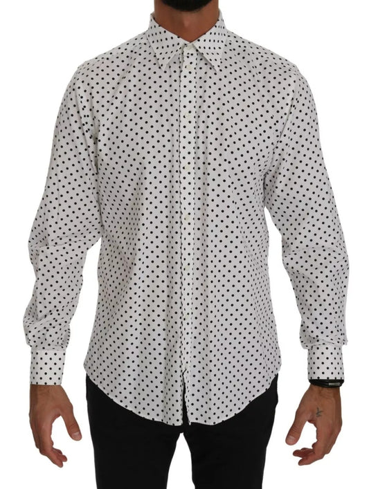 Dolce &amp; Gabbana White Dotted Dress Formal MARTINI Shirt