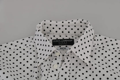 Dolce &amp; Gabbana White Dotted Dress Formal MARTINI Shirt