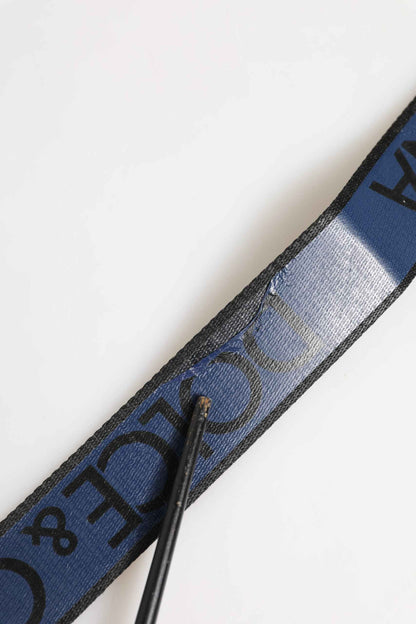 Dolce & Gabbana Black Blue DG Logo Silver Metal Buckle Belt by Dolce & Gabbana