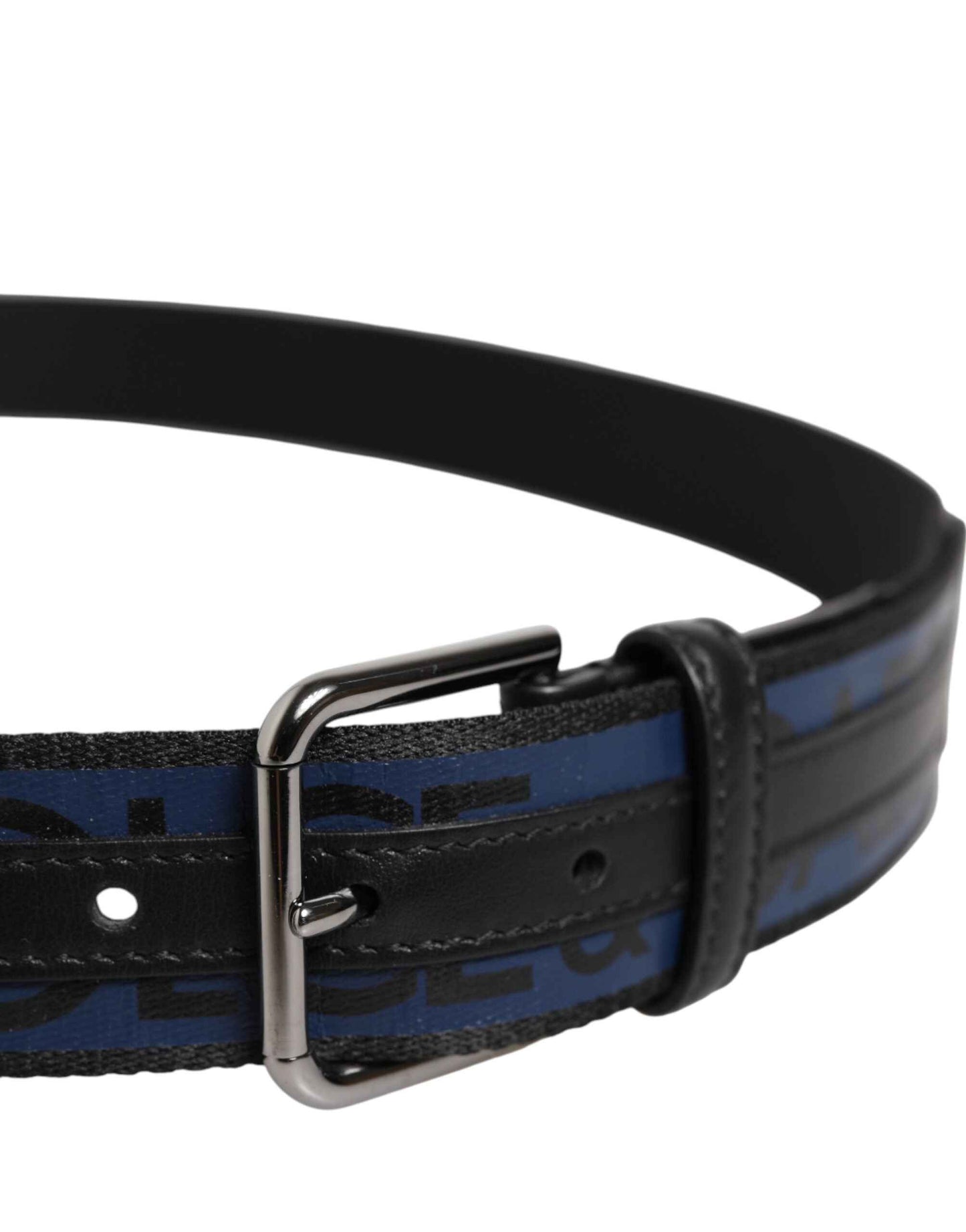Dolce & Gabbana Black Blue DG Logo Silver Metal Buckle Belt by Dolce & Gabbana